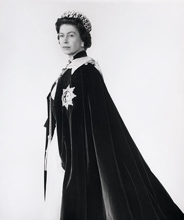 Queen Elizabeth II in the robes of Sovereign of the Order of the Garter ...